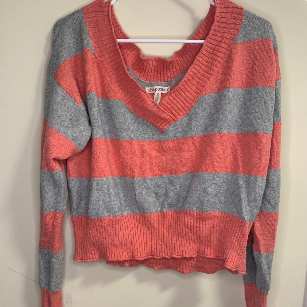 Pink and Gray Cropped Sweater